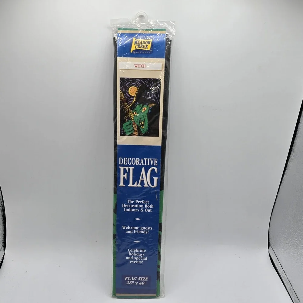 Vintage 1999 Halloween Witch Decorative House Flag 28x40 Meadow Creek NOS Sealed